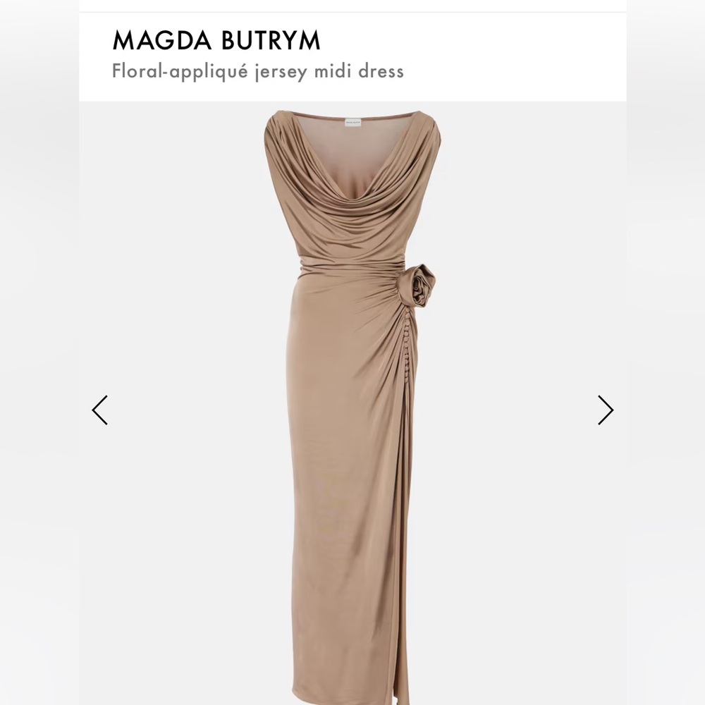 Magda Butrym Tan Ruched Wrap Midi Dress